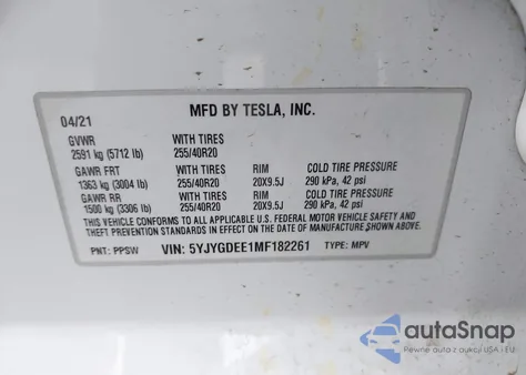 2021 Tesla Model Y Long Range Dual Motor All-Wheel Drive из США, поврежденный, VIN 5YJYGDEE1MF182261